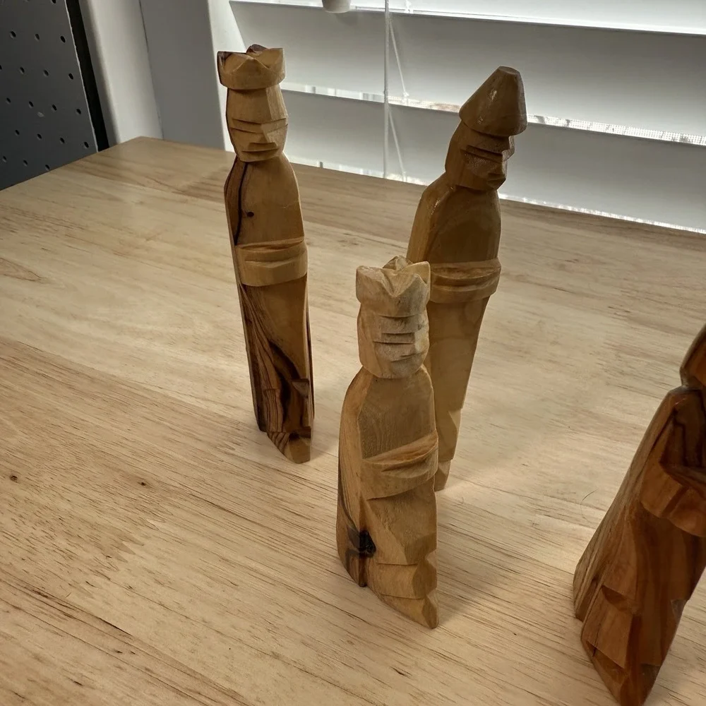 Primitive Folk Art Nativity Set Hand Carved Wood Unique Simple Rustic‎ Christmas